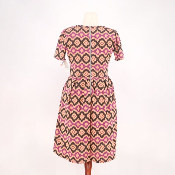 NWT LuLaRoe Amelia Pleated Fit & Flare Dress Peach Brown Geo Print Size XL - Picture 4 of 7